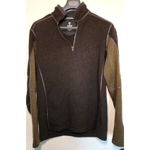 Kuhl REVEL Mens Large Quarter Zip Fleece Pullover Sweater Brown Khaki Outdoor